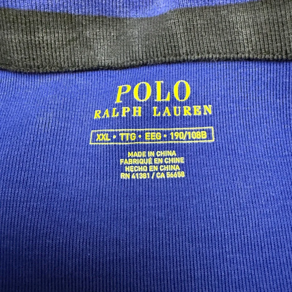 Polo Ralph Lauren Mens XXL‎ Royal Blue Quarter Zip Pullover Striped Collar Pony